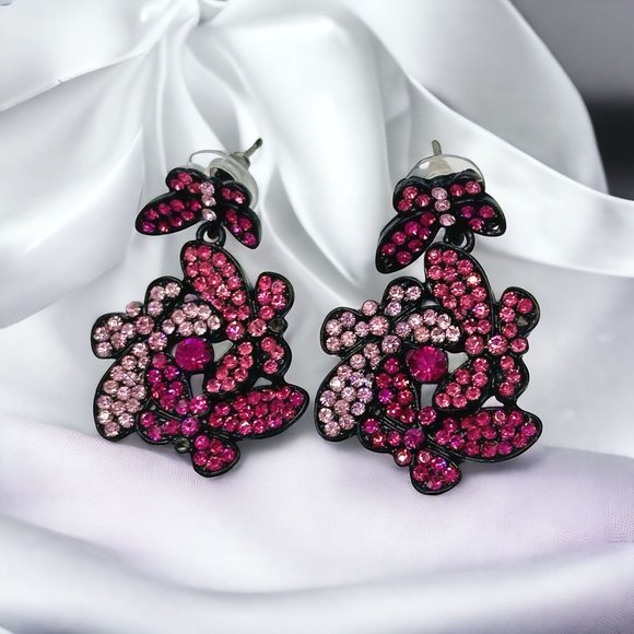 Shades of Pink Pierced Floral Rhinestone Earrings - Picture 1 of 4